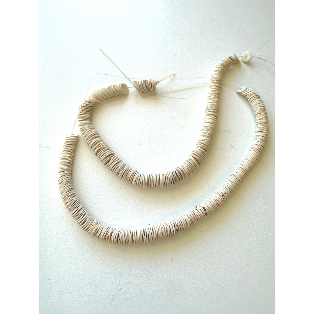 Natural Shell Heishi Bead Strands Ivory Cream Disc Beads Jewelry Making 2pc